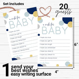 Navy And Gold Wishes For Baby Shower (20 Pack) Cute Words Of Wisdom For Boys - Creative Guest Book Alternative & Keepsake Activity For Baby Showers, Birthday Celebrations - 4X6 Cards