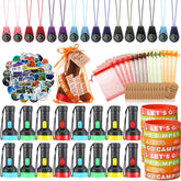130 Pcs Camping Party Favors Happy Camper Party With Silicone Bracelets, Mini Compass, Mini Flashlight Keychains, Stickers, Bag And Tag Adventure Friend Birthday (Classic Style)