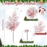 20 Pcs 16.5 Inch Rose Gold Artificial Glitters Christmas Picks Decoration Sprays With Flowers Berry Leaves Or Xmas Decor Wreaths Wreath Vase Fillers