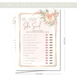 Boho Bridal Shower Bachelorette Games - Floral Neutral Theme - He Said She Said, Find The Guest, Would She Rather, What'S In Your Phone - 25 Games Each, 1 Game Per Side