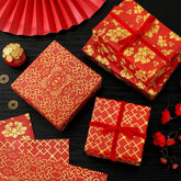 6 Sheets Chinese New Year Wrapping Paper -Not Roll- Red Gold Gift Wrap Paper Folded Flat Diy Art Craft Paper For Spring Festival Party Packaging, 39.4 X 27.6 Inch