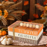 Thanksgiving Wooden Tiered Tray Decor Plaid Faux Decorative Stacked Books Bundle Thankful Grateful Blessed Wooden Block Sign With Beads For Fall Farmhouse Rustic Kitchen Home Table Decoration