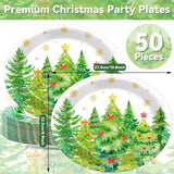 50Pcs Christmas Tree Oval Paper Plates 11Inch Holiday Winter Xmas Tree Table Platter Disposable Dish Tray Winter Tableware Set For Merry Xmas Birthday Party Dinner Supplies