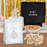 Baby Blue Boy Baby Shower Games, Don'T Say Baby Game For Baby Shower (One Sign With 50 Mini Clothespins),Blue Gingham Theme Baby Shower Decorations, Gender Reveal Game-Dsbb33