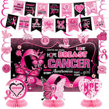 Breast Cancer Awareness Decorations, Pink Ribbon Banner,backdrop, Honeycomb Centerpieces,Breast Cancer Awareness Supplies Decorations for Women Charity Activities