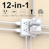 Surge Protector Power Strip with 8 Outlets 4 USB Ports 2 USB C 5FT Braided Flat Plug Extension Cord White