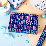 Blue Birthday Wrapping Paper Roll - Colorful Happy Birthday Letters With Metallic Foil Shine & Stars Reversible Gift Wrap For Boys Baby Shower, Party - Mini Roll - 17 Inch X 16.5 Feet