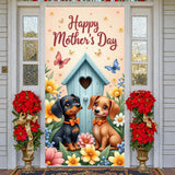 Happy Mother's Day Banner Decorations 71x35" Mothers Day Door Cover Cute Dog Birdhouse Hanging Backdrop Photo Booth Prop for Mom Happy Mothers Day Indoor Outdoor Decor