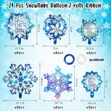 Snowflake Balloons, 24 Pcs Snowflake Shaped Foil Balloon, Large Frozen Snowflake Mylar Balloons For Birthday Christmas New Year Winter Wonderland Themed Party Decoration Supplies
