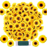 120 Pcs Artificial Sunflower Heads Faux Sunflower Heads In Yellow, 2.8'' And 3.5'' Sunflowers Silk Plastic Plants For Home Garden Wedding Party Decoration Wreath Diy Craft
