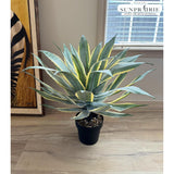 32 Inch Tall Large Faux Agave Plant With Two-Tone Sawtooth Edged Leaves; Planted In Black Pot With Real Stone Pebbles. Large Artificial Plants Indoor And Outdoor.
