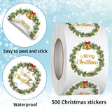 500 Pcs 1.5 Inch Merry Christmas Stickers Christmas Sticker Labels Roll For Envelopes,Gift Packing,Cards,Party Supplies (Christmas Wreath)