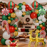 130Pcs Christmas Balloon Garland Arch Kit, With Gold Red Green White Balloons Candy Balloon Sequin Balloons Moose Sleigh Balloon For Christmas Party Decorations Supplies (23"Set)