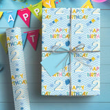 2St Birthday Wrapping Paper Roll - Blue Happy Birthday With Balloon Gift Wrap Sheets For Kids Boys Baby Shower Party Decoration Celebration Total 28.5Sq.Ft