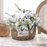 9 Pcs Artificial Flowers Blue Dahlia Bouquet With Eucalyptus Faux Silk Floral Arrangements For Home Decor Wedding Centerpiece Table Vase Farmhouse Decoration