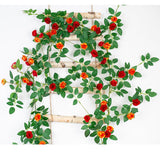6Ft Bendable Rose Vine With Butterflies, Wildflower Garland Hanging Floral Garland For Wall Decor Trellis Fence Home Room Decoration (Orange, 2Pcs)