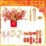 Chinese New Year Artificial Potted Plant Luck Bucket Red Fruit And Gold Leaves Artificial Potted Flower Spring Festival Flower Blessing Bucket For Indoor Home Office Shelf Tabletop Decor