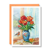 Mother Day Card, Tulip Quilling Card For Birthday, Anniversary, Watercolor Classy Cards For Mom, Women, Wife, Daughter (Tulip With American Robin)