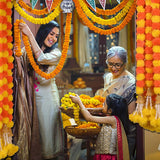 10 Pc - 5 Feet Marigold Garland |Indian/American Wedding Party Mantle Decoration, Faux Garlands Wedding Garland, Diwali Decoration, Spring Bush Floral! (Yellow & Dark Orange)