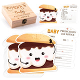 S'Mores Marshmallow Baby Shower Game - 50Pcs Cute Marshmallow Advice & Prediction Cards With Wooden Keepsake Box For New Parents Baby Shower Gender Neutral Party Decor Birthday Gift