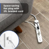 2 Pack Surge Protector Power Strip 6 Outlets 2FT Braided Flat Plug Extension Cord 245J White