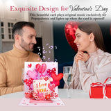 3D I Love You Card - Popup Musical Cards With Light Up- Romantic Greeting Card - Anniversary, Birthday Or Special Occasion - Blank Note Card & Envelope Included - Pop Up Cards