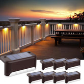 8 Pack Solar Fence Step Lights Waterproof Warm White LED Deck Railing Patio Lights