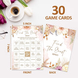 Boho Bridal Shower Game Set - Find The Guest Bingo Bohemian Wedding Shower Games Cards - 30 Pack Pampas Grass Engagement Party Decorations - Fall Floral Bachelorette Party Ideas And Activities -02