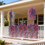 Fake Artificial Flowers For Outdoors, 4 Pcs Faux Hanging Pansy Flowers Spring Summer Decor, Uv Resistant No Fade Fake Plants Silk Flower For Planter Front Door Porch Patio Yard Garden(Purple Rose Red)