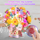 Birthday Cards With Music &Lights, Gerbera Daisy And Butterflies, 10 Inch Life Sized Forever Flower Bouquet 3D Pop Up Birthday Gift Card For Women Wife Mom Daughter Sister