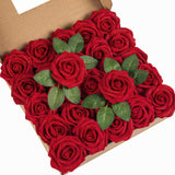 25Pcs Artificial Roses Flowers Fake Roses With Stems Real Touch Foam Flowers For Diy Wedding Bouquet Party Centerpiece Floral Arrangement Party Home Decor(Dark Red)