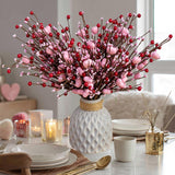 Valentines Day Decorations Floral Picks Stems - 8Pcs,16 Inch Artificial Pink Berry Heart Shaped Branches Gift For Wedding Home Vase Decor (Pink)