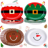 52 Pcs Santa Belt Christmas Oval Paper Plates Platters 10" X 12.5" Large Disposable Platters Santa Christmas Plates Red And Green Dinnerware Set Xmas Dinner Plates Table Decorations