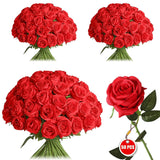 50Pcs Artificial Silk Roses Flowers – Realistic Fake Roses In Bulk & Bouquet Long Stem Red Rose For Wedding Centerpieces, Home Decor, Floral Arrangements, Party Decoration (Red)