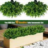 Artificial Greenery Plants Outdoor Uv Resistant Fake Plants Boxwood Shrubs Grass,10 Bundles For Farmhouse Home Garden Office Patio Backyard Wedding And Indoor Outdoor Decoration