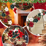 24 Pcs Christmas Velvet Magnolia Flowers Large Artificial Poinsettia Flower Picks 8'' Christmas Glitter Magnolia Floral Picks Stems For Xmas Tree Party (Burgundy Brown Green Cream White)