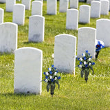 2 Sets Artificial Cemetery Flowers Grave Flowers With Vase, Gravesite Memorial Flowers For Cemetery Lasting And Non-Bleed Colors(White+Blue)