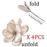 Christmas Velvet Flower Magnolia Flowers Artificial Poinsettia Stems Wedding Party Decor,4Pcs (Champagne)