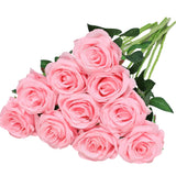 Artificial Silk Rose Flower Bouquet Lifelike Fake Rose For Wedding Home Party Decoration Event Gift 10Pcs (Pink)