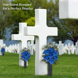 Cemetery Flowers For Grave Decorations: 2 Pcs Royal Blue Artificial Rose Hydrangea Christmas Flower Arrangements Silk Funeral Floral Bouquet With Vase For Outdoors Gravessite Decor