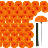 50Pcs Artificial Marigold Flower Heads, Silk Marigold Heads Bulk Fake Flowers For Dia De Los Muertos Decor Diy Marigold Garland Day Of The Dead Decorations