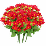 Artificial Daisy Flowers 6 Bundles, Uv Resistant Fake Silk Flowers, No Fade Greenery Shrubs Plants For Garden Farmhouse Porch Wedding Indoor Outdoor Home Decor (Red)