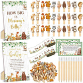 114 Pcs Baby Shower Games Supplies Include Measure Mommy'S Belly Sign Don'T Say Sign 50 Clothespins 2 Tummy Measure Rolls 10 Pencils Baby Shower Decor Party Favors(Woodland Animal)