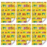 Yellow Happy Birthday Wrapping Paper Set Of 6 Sheets Folded Flat 20X28 Inches Per Sheet For Kids Girls Boys Men Women, Bright Color Happy Birthday Letter Like Balloons With Stars And Flags For All Birthday Occassions