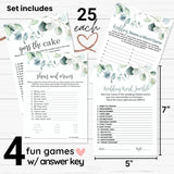 Greenery Bridal Shower Games - 25 Each Of Guess The Cake, Word Scramble, Famous Pairs & Wedding Name Game - Fun Activities For Engagement Parties & Rehearsal Dinners - Double-Sided Cards Bundle