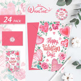 24 Pcs Valentine'S Day Greeting Cards Blank Note Cards With Envelopes And Stickers Pink Rose Heart Greeting Cards For Invitations Party Supplies, 4 X 6 Inch