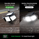 Security 2 Packs Solar Flood Lights Outdoor Motion Sensor 120 Degrees Wide Angle, Waterproof Powered For Garden Yard Pathway, 3500K Warm White 1000 Lumens, Adjustable Triple Head No Wiring