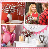 8 Pack Valentine'S Day Artificial Glitter Berry Flower Stems Heart Shaped Berry Picks 16 Inch Stems Valentine'S Day Gifts Flower For Party Wedding Decor(Red, White)
