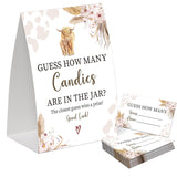 Boho Cow Guess How Many Candies Are In The Jar Game For Baby Shower, Pack Of One 5X7 Sign And 50 Guessing Cards, Cow Baby Shower Decoration, Gender Neutral Party Supplies - Gc05