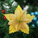 24 Pcs Glitter Golden Yellow Poinsettia Flowers, Christmas Glitter Poinsettia Flower Picks, Christmas Tree Flowers Ornaments For Party,Home Decor1, 9Cm/3.5In